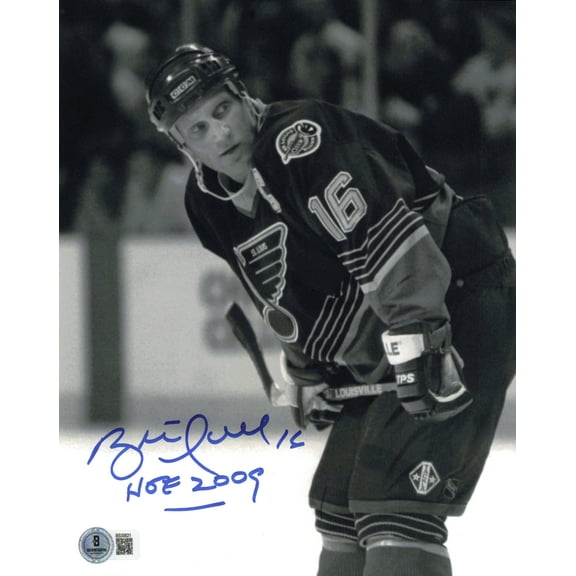 Brett Hull Autographed 8x10 Photo St. Louis Blues "HOF 2009" Beckett BAS QR #BS30621