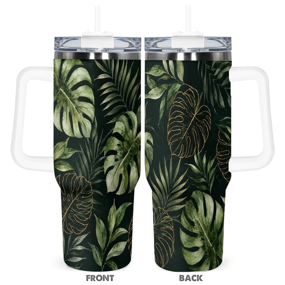 Tropical Leaves 40oz Travel Tumbler With Lid And Straw
