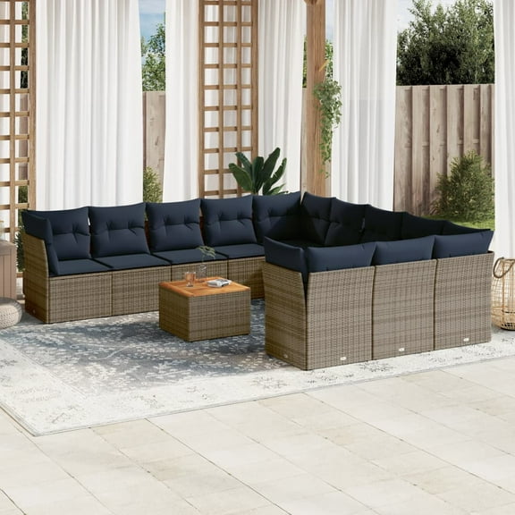 vidaXL 12 Piece Patio Sofa Set with Cushions Gray Poly Rattan