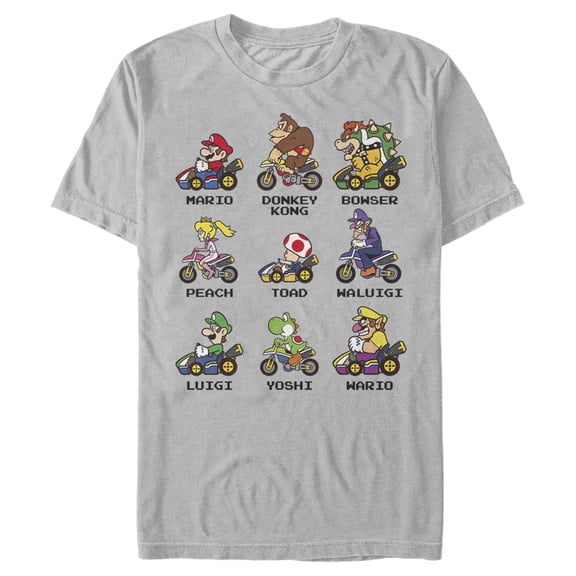 Men's Nintendo Mario Kart Cast Graphic Tee Silver Small
