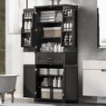 thumbnail image 2 of 72" Tall Bathroom Storage Cabinet with Doors and Drawer, Freestanding Floor Cupboard with Storage Rack and Adjustable Shelf for Living Room, Black, 2 of 8