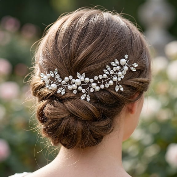 Miallo Silver Crystal Pearl Hair Clip for Wedding - Marquise Rhinestone Bridal Hair Piece - Side Comb Accessories for Bride