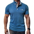 thumbnail image 2 of lcziwo Polos Shirts for Men Fashion Plaid Patchwork Collared Golf Shirt 2025 Summer Casual Short Sleeve T Shirt Solid Button Down Pullover Tops Sales of The Week Blue S, 2 of 9