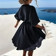 thumbnail image 5 of Bigersell Elegant Dresses for Women Evening Party Women's Summer Fashion Solid Short Sleeve V-neck Pullover Dress Female Dresses for Wedding Guest Regular Sun Dress Dresses, Style 3230, Black S, 5 of 7