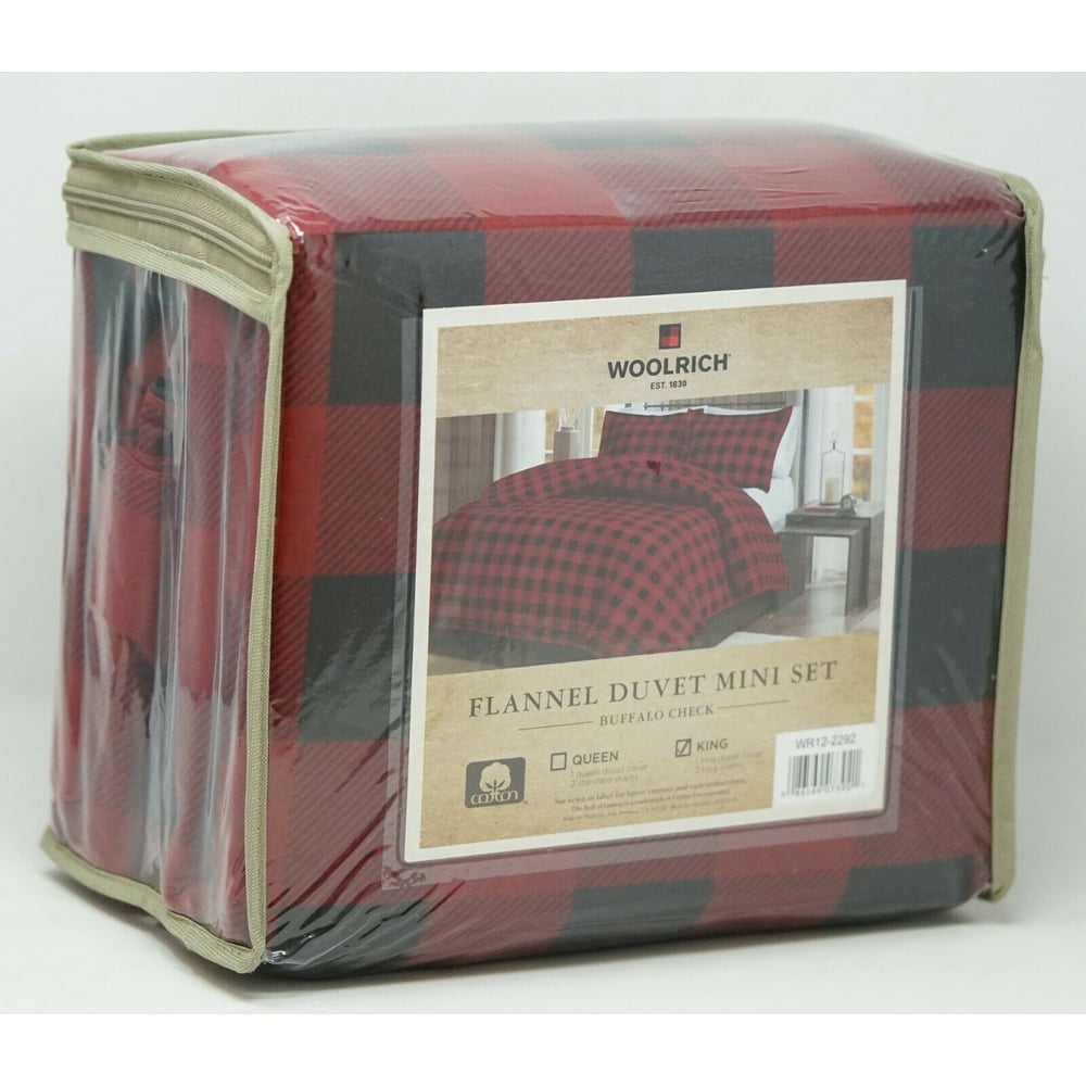 Woolrich Flannel 3Pc Buffalo Check Cotton Duvet Mini Set KING Red