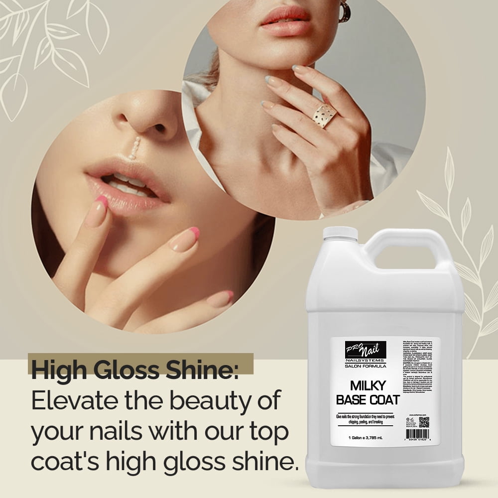 PRONAIL - Milky Base Coat for Nail Polish, 128 Oz - Professional Strength, Long Lasting, Manicure and Pedicure, Nail Strengthener, Hardener, Prevents Chipping - Fast Dry, Bulk Refill Gallon