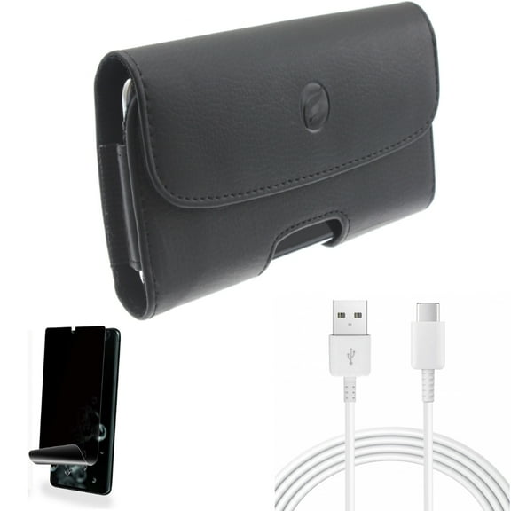 Case Belt Clip w Privacy Screen Protector w 10ft USB-C Cable for Samsung Galaxy S20 Ultra - Leather Holster Cover, TPU Film [NOT GLASS] [Fingerprint Works], Type-C Charger Cord fits Galaxy S20 Ultra