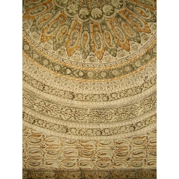 Veggie Dye Block Print Tapestry Cotton Bedspread 108" x 88" Full-Queen Green