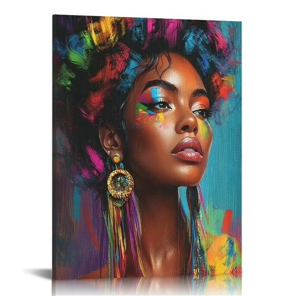 Abstract Painting - Colorful Modern Art Canvas, African American Woman Portrait for Living Room, Bedroom Wall Decor