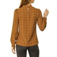 thumbnail image 3 of INSPIRE CHIC Women's Wear-to-Work Tops Checks Bow-Tie Neck Long Sleeve Blouses 2XL Brown, 3 of 7