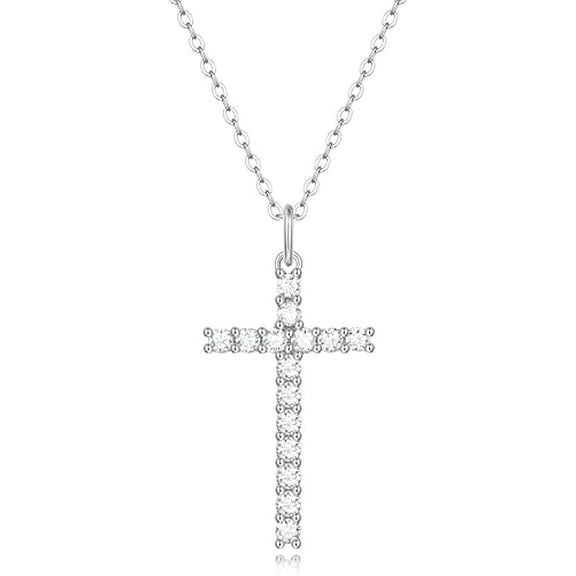 Moissanite S925 Cross Pendant Necklace for Women Men, 0.9cctw D Color VVS Clarity Round Brilliant Cut Diamond