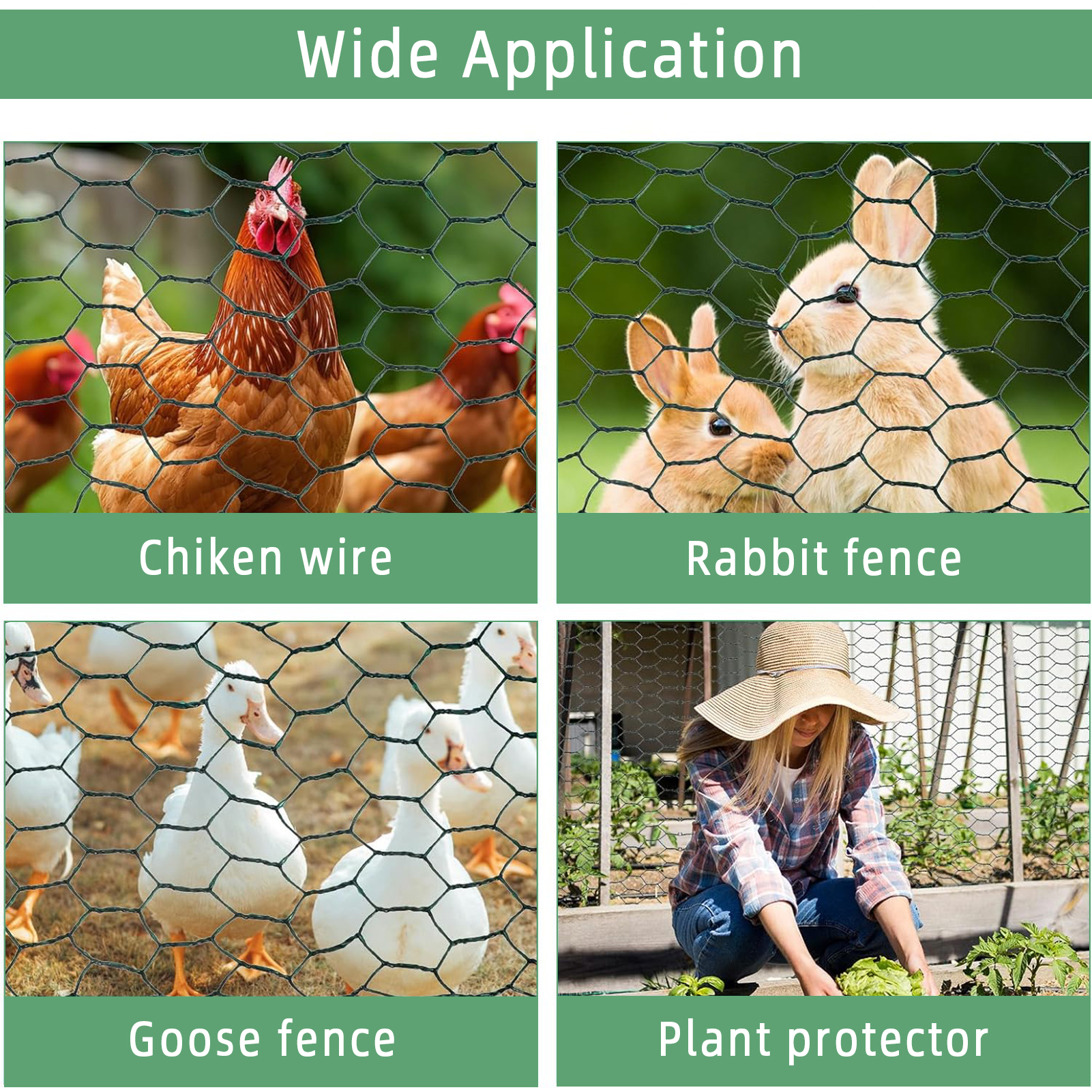 KORALAKIRI Floral Chicken Wire for Crafts, 15.7 x 393.7 Inch Green Mesh, PVC Coated Metal Netting Fence for Crafts, Poultry, Garden