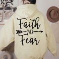 thumbnail image 4 of Baqcunre Women's "Faith Over Fear" Letter Print Long Sleeve Drawstring Pullover Hoodie with Pockets Comfy Hoodie Womens Hoodies Graphic Hoodie Womens Sweatshirt Beige L, 4 of 6
