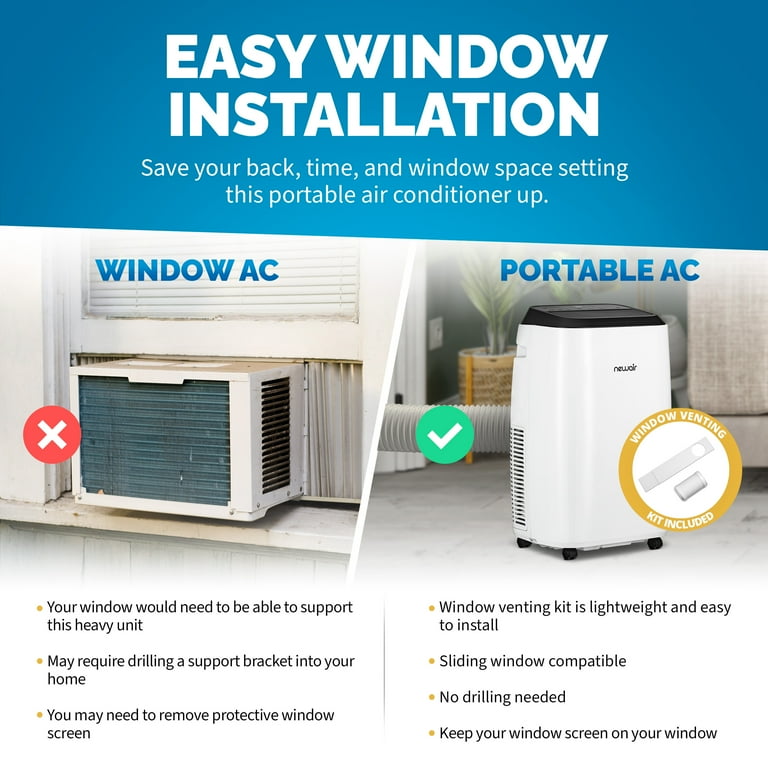 Newair 14 000 BTU Portable Air Conditioner 10 000 BTU DOE Modern AC Design with Easy Setup Window Venting Kit Self Evaporative System Quiet