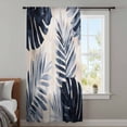 thumbnail image 4 of Navy Blue Palm Leaves Sheer Curtains 54 Inches Long, Tropical Botanical Retro Light Filering Curtains, Breathable Simi Curtain Privacy Drapes for Kitchen Bathroom Lightweight Small Window Treatment, 4 of 9