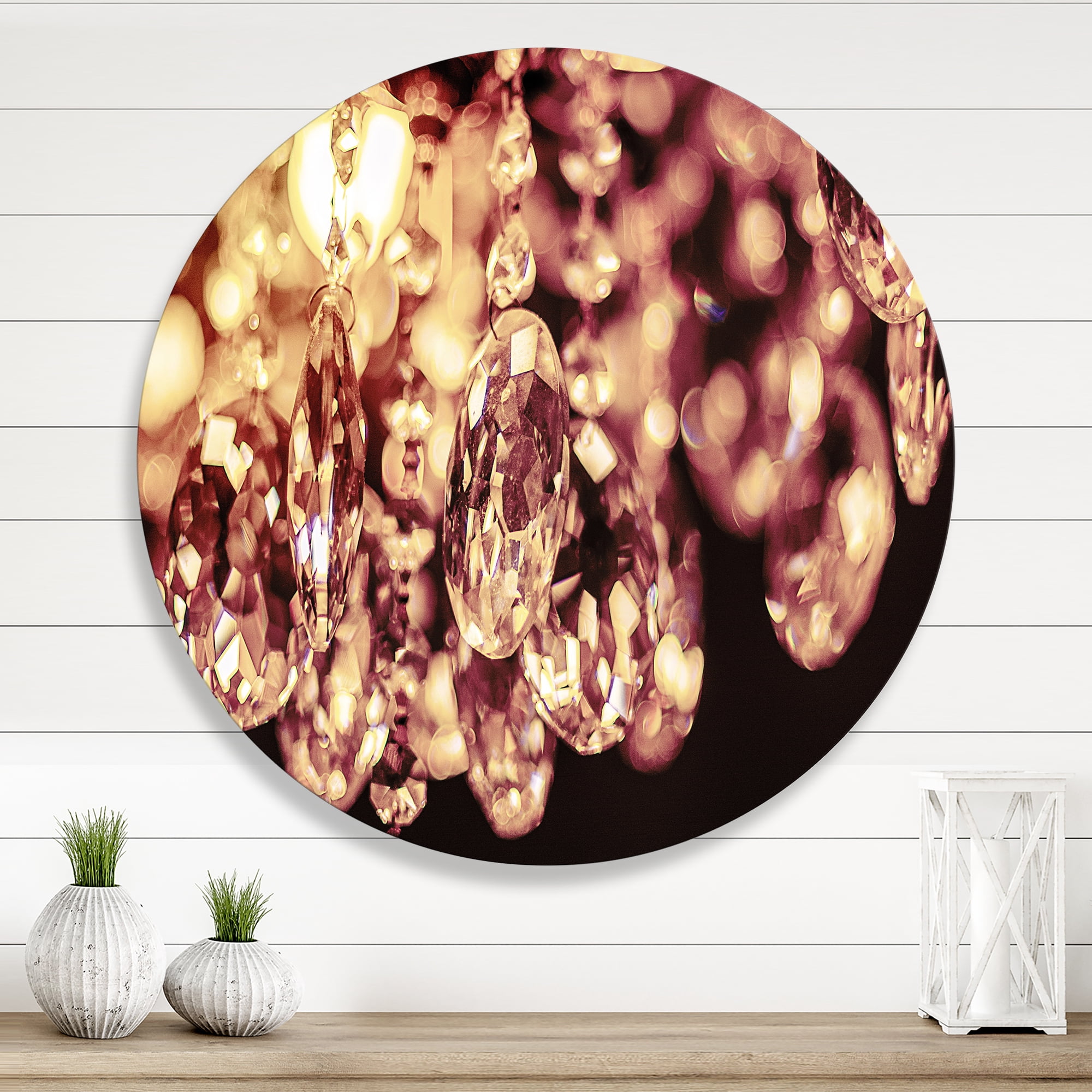 Designart 'Chandelier With Chrystak Hanging' Modern Circle Metal Wall Art 23x23 - Disc of 23