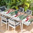 thumbnail image 2 of Retro Christmas Table Cloths for 8 Foot Rectangle Tables, Red Snowman Pine Tree Snowflake Elk Wooden Patio Waterproof Elastic Fitted Tablecloths, Washable Rectangular Table Cover for Camping, 2 of 8