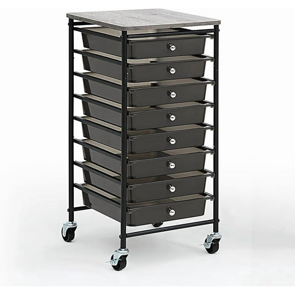 Wooden Top Compact Rolling Storage 8 Drawers Organizer Mobile Utility Cart, Under Desk Storage Cart with Caster Wheels (Compact 8 Drawers, White)