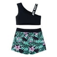 thumbnail image 3 of YONGHS Kids Girls Shoulder Straps Athletic Crop Top with Rave Shorts Gymnastics Tracksuit Sportswear Green Lily 6, 3 of 8