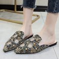 thumbnail image 3 of Mode Été et Automne Escarpins pour Femmes Talon Bas Plat Bout Pointu Perles Strass Imprimé Coloré Demi-Mules Chaussures Talons Hauts pour Femmes Filles, 3 of 4