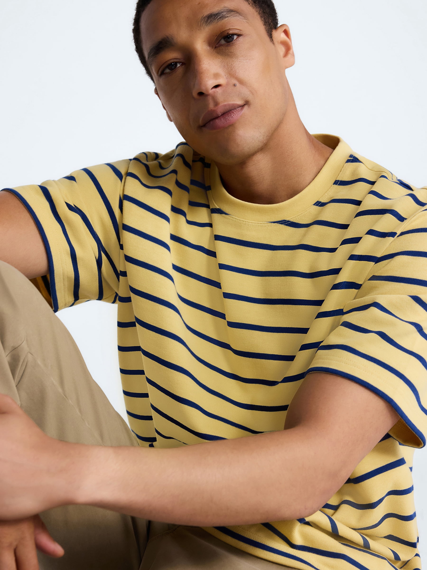 Free Assembly Striped Relaxed Heavyweight Tee with Short Sleeves, Sizes XS-3XL