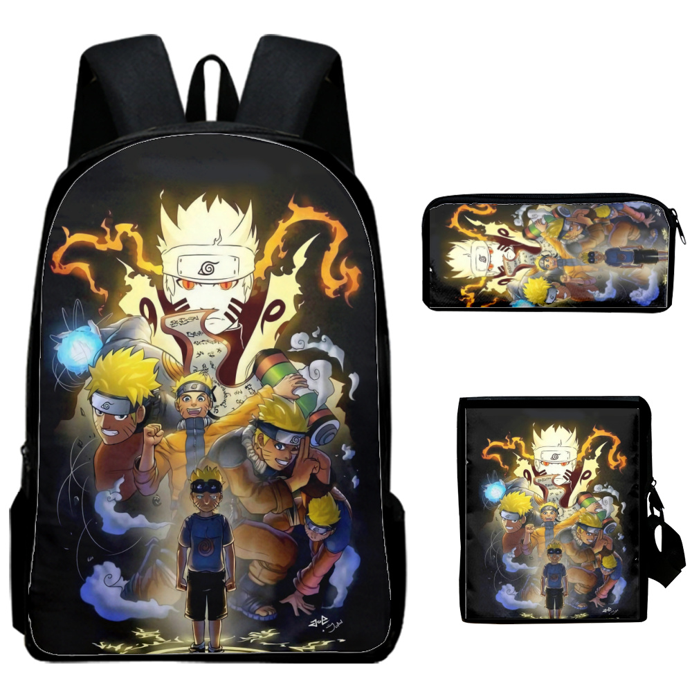 Naruto 3 Piece Backpack Set 3D Print Anime Bookbag Elementary School