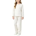 thumbnail image 2 of QTBIUQ Girls 2PC Polka Dot Fall Set Ruffle Trim Sweatshirt and Elastic Waist Straight Pants Outfit Set, 2 of 8