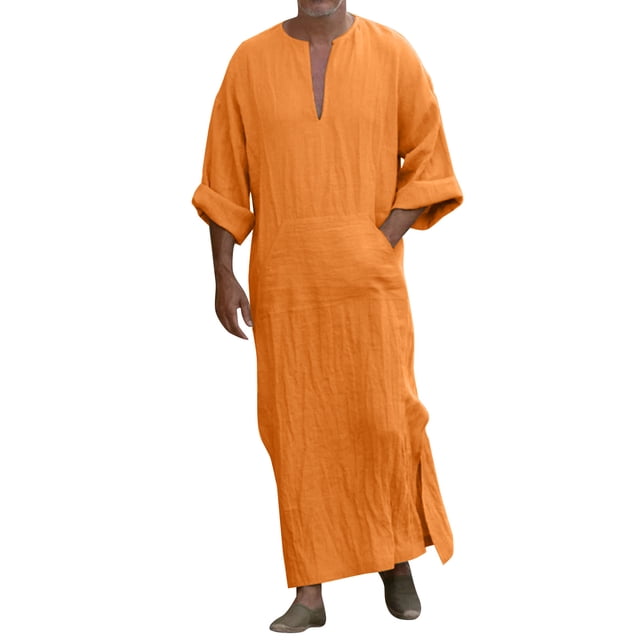 Ketyyh-chn99 T-Shirts Graphiques pour Hommes Mode Hommes Décontracté Mode Coton Col en V Manches Longues Robe Veste Haut Orange,P