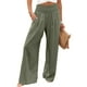 thumbnail image 1 of Pantalones Palazzo ANRABESS de lino para mujer, pierna ancha, color oliva, tamaño mediano, 1 of 8
