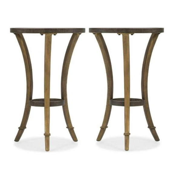 Home Square 16" Round Glass Top Accent Martini Table in Gold - Set of 2