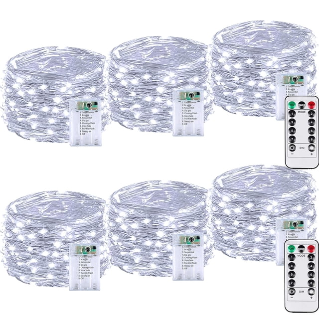 Fairy Lights BOSSERN 60 LED, funciona con pilas, paquete de 6, color blanco frío