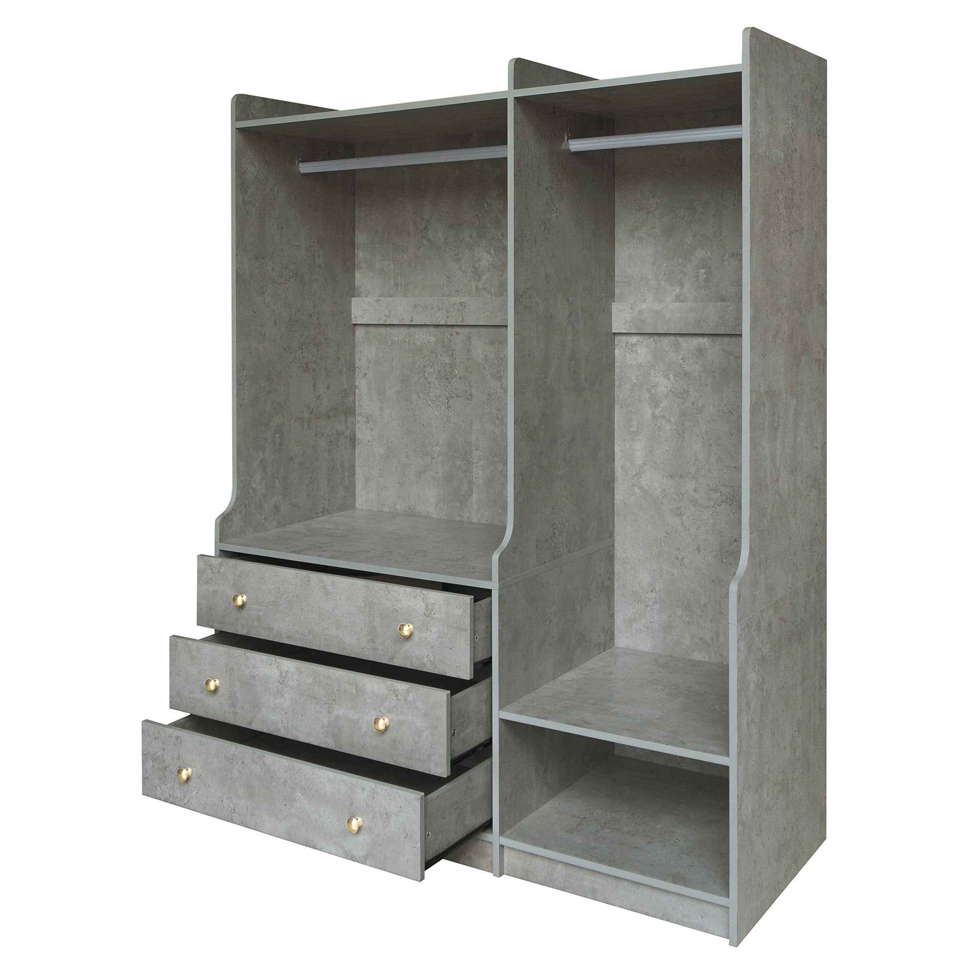Euroco 66.9" Armoires, Open Three Tire Wardrobe with Drawers, Gray