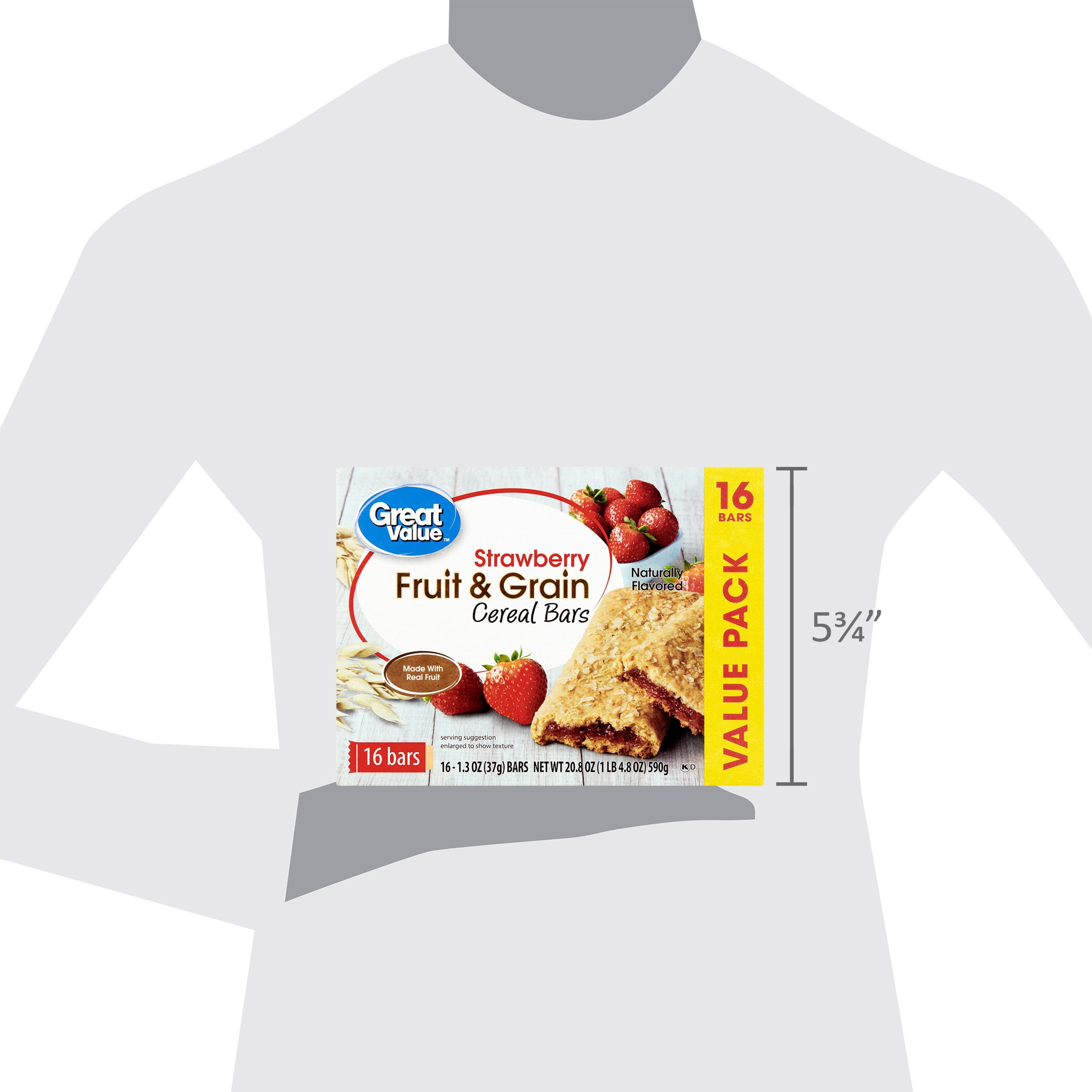 Great Value Fruit & Grain Cereal Bars, Strawberry, 1.3 oz, 16 Count