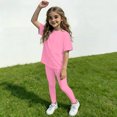 thumbnail image 4 of CCRFTGI Summer Outfits for Children Girls 10-12 Casual Lounge 2 Piece Outfits Solid Short Sleeve T Shirt and Elastic Waist Leggings Athletic Girls Summer Clothes Pink 11-12 Years, 4 of 5