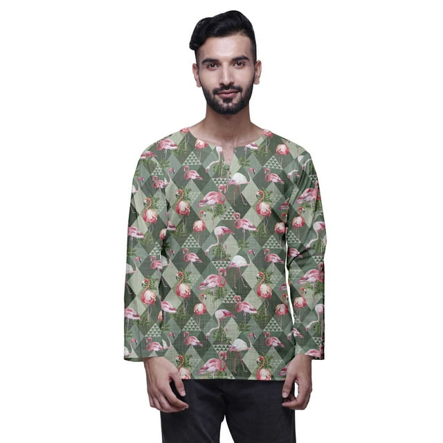 Atasi Kurta Court Décontracté pour Hommes en Coton Imprimé à Manches Longues Tenue d'Été