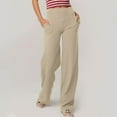 thumbnail image 6 of CHIUNL Straight Leg Yoga Pants for Women, High Waisted Pocketless Tummy Control Leggings, Minimalist Buttonless Wide Leg Lounge Pants for Office (Beige L), 6 of 8