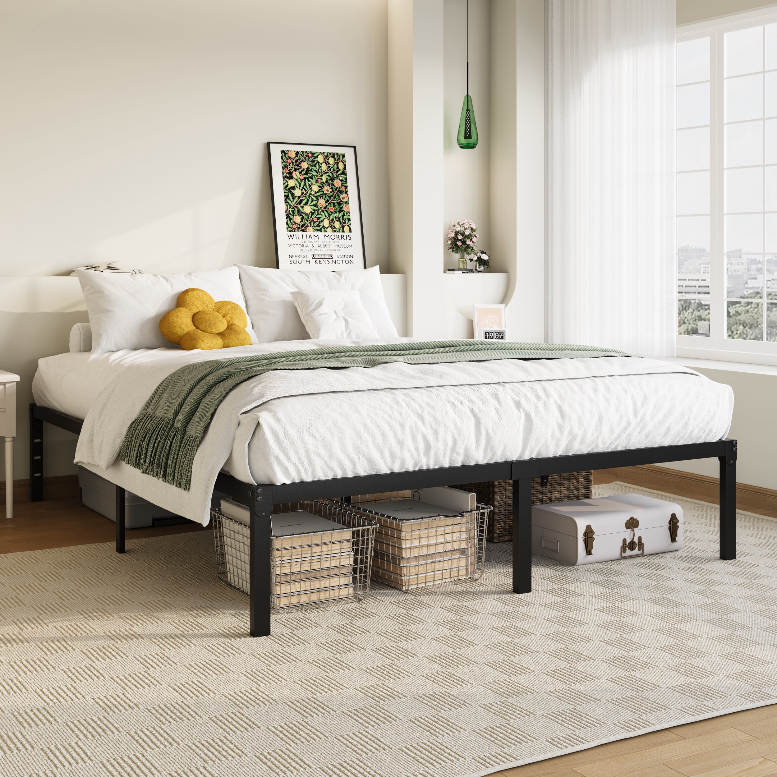 Allewie Queen Bed Frame, 14 inch Metal Platform Beds with Storage Space, No Box Spring Needed and Easy Assembly, Black