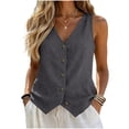 thumbnail image 4 of 1 PC Camisole Tops for Women Color Block Short Sleeveless V-Neck Cotton Linen Cape Vest Sleeveless Tops for Women, 4 of 4