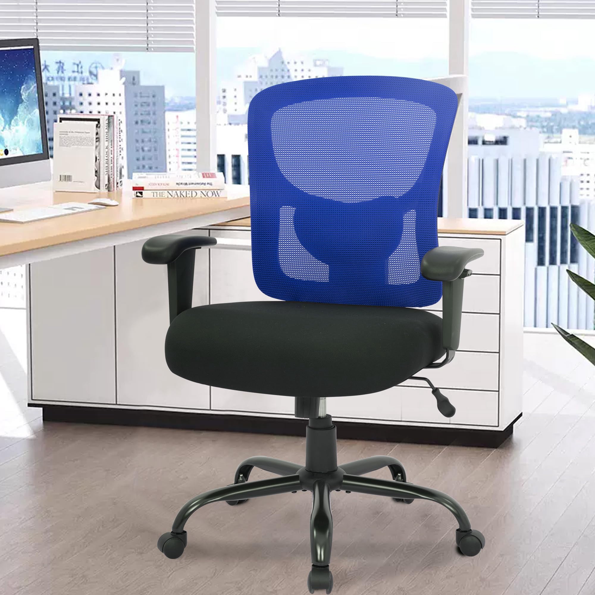 FDW 500lb Big & Tall Office Chair - Ergonomic w/Lumbar Support & Wide Seat for Home Office (Blue)