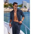 thumbnail image 3 of COOFANDY Men 2 Piece Linen Set Outfits Button Up Shirts and Pants Sets Vacation Linen Suits Casual Loose Beach Wear, 3 of 6