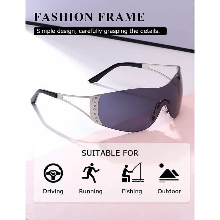 Wrap Around Y2K Sunglasses for Women Men Shield Flat Top  display picture 1