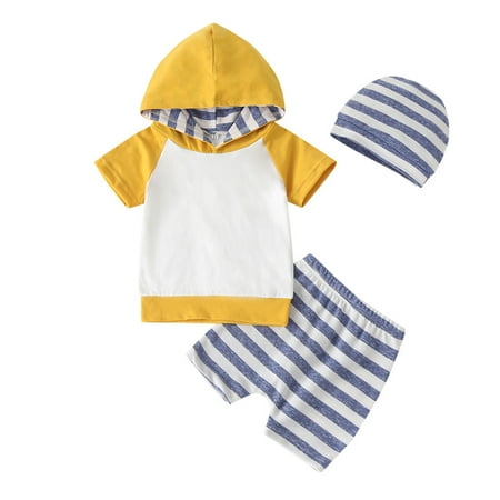 

AIMAOMI Baby Short Sleeve Tops Stripe Pants +Hat Outfits H