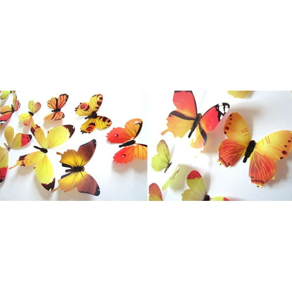 Agiferg 12pcs Decal Wall Stickers Home Decorations 3D Butterfly Rainbow Yellow