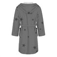 thumbnail image 5 of Women's Star Print Fleece Bathrobe, Long Length Plush Robe, Soft Cozy Loungewear, Knee Length Gown with Pockets, Comfortable Spa Style Robe for Women Grey XL, 5 of 5