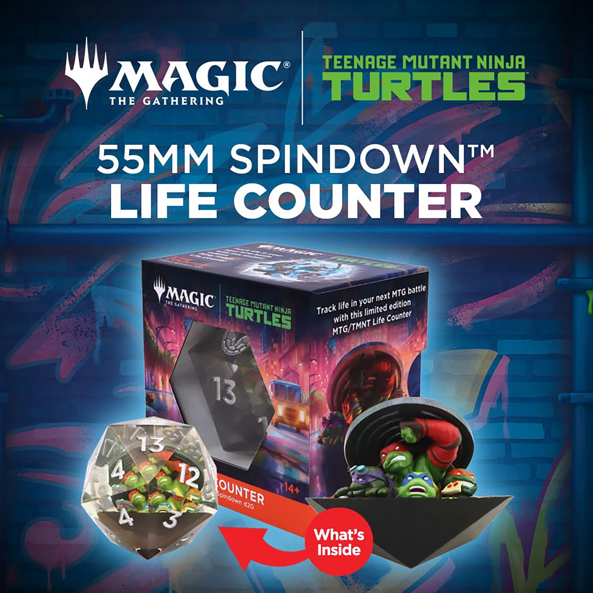 Magic The Gathering: Teenage Mutant Ninja Turtles - 55mm Spindown d20 Life Counter, 3D Figures Inside Resin, Black & Green, RPG Collectible Dice