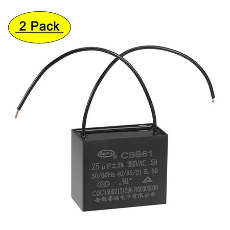 

Uxcell 25uF 350V AC 2 Wires CBB61 Ceiling Fan Capacitors 2 Pack