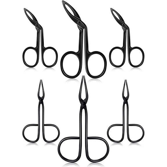 6 Pieces Scissors Shaped Eyebrow Tweezers Flat Tip Tweezers Hair Plucker and Slanted Tip Tweezers Stainless Steel Scissor Handle Tweezers Flat Straight Tip Tweezers Brow Hair Remover (Black)