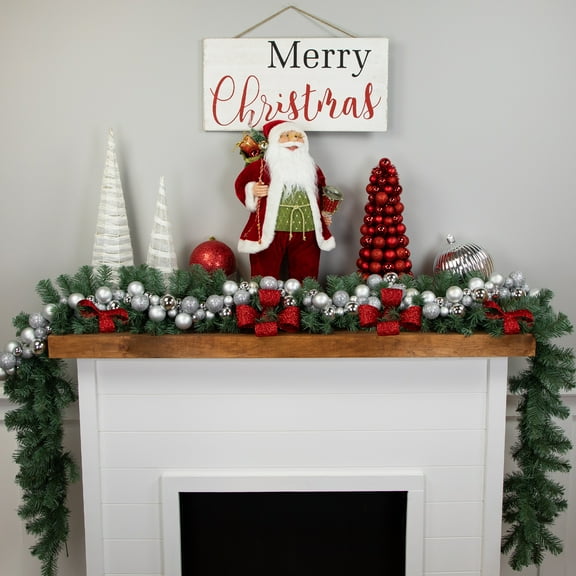 Northlight 3-Finish Shatterproof Ball Christmas Garland - 6' x 3.5" - Silver - Unlit