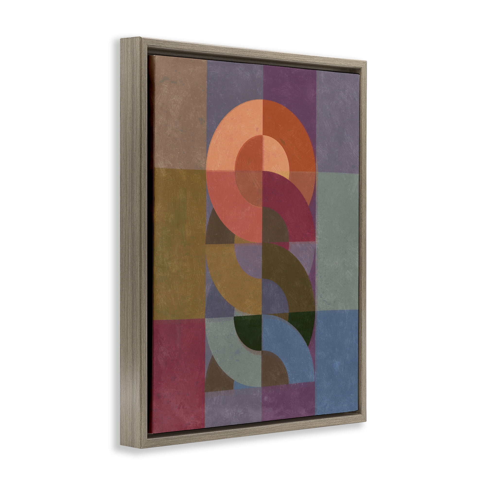 Stupell Industries Retro Interlocking Circles Abstract Painting Brown Floater Framed Canvas Art Print Wall Art, 17 x 21