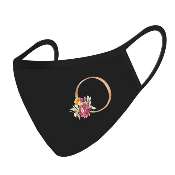 Koyal Wholesale Wedding Face Mask, Black Pink Floral Monogram O, 1 Replaceable PM 2.5 Protection Filter